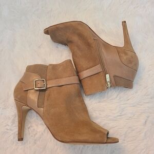 Marc Fisher 7.5 W Khaki Tan Open Toe Stiletto Bootie Boots